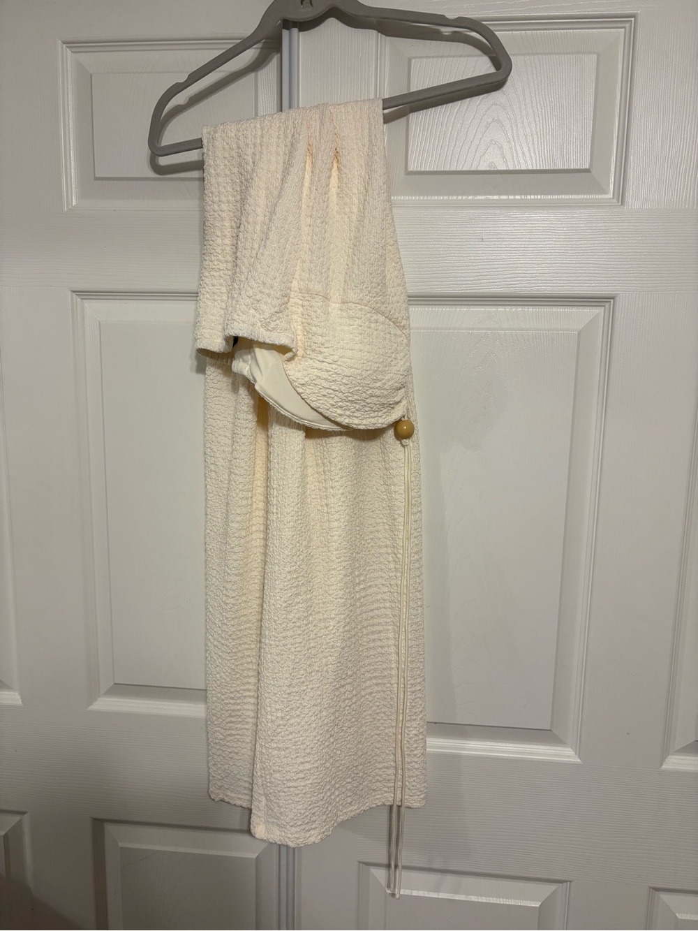 Luxe Cream Strapless Textured Midi Dress